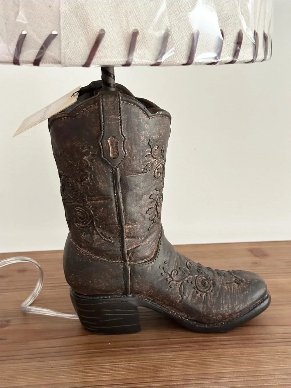 Cowboy Boot Shaped Table Lamp With Shade - Rodeo / Country Lodge / Cabin Decor
